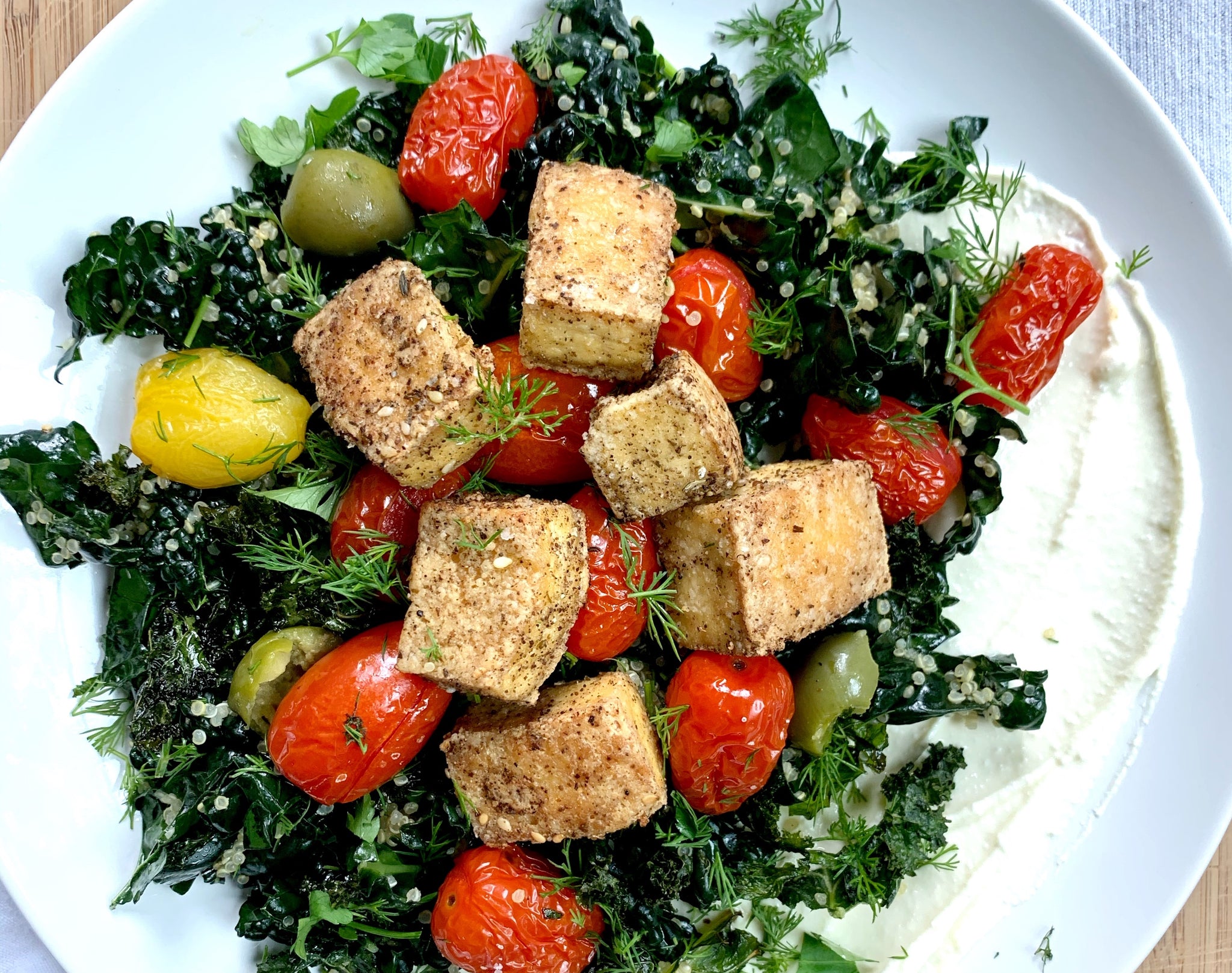 Mediterranean Tofu & Kale Salad