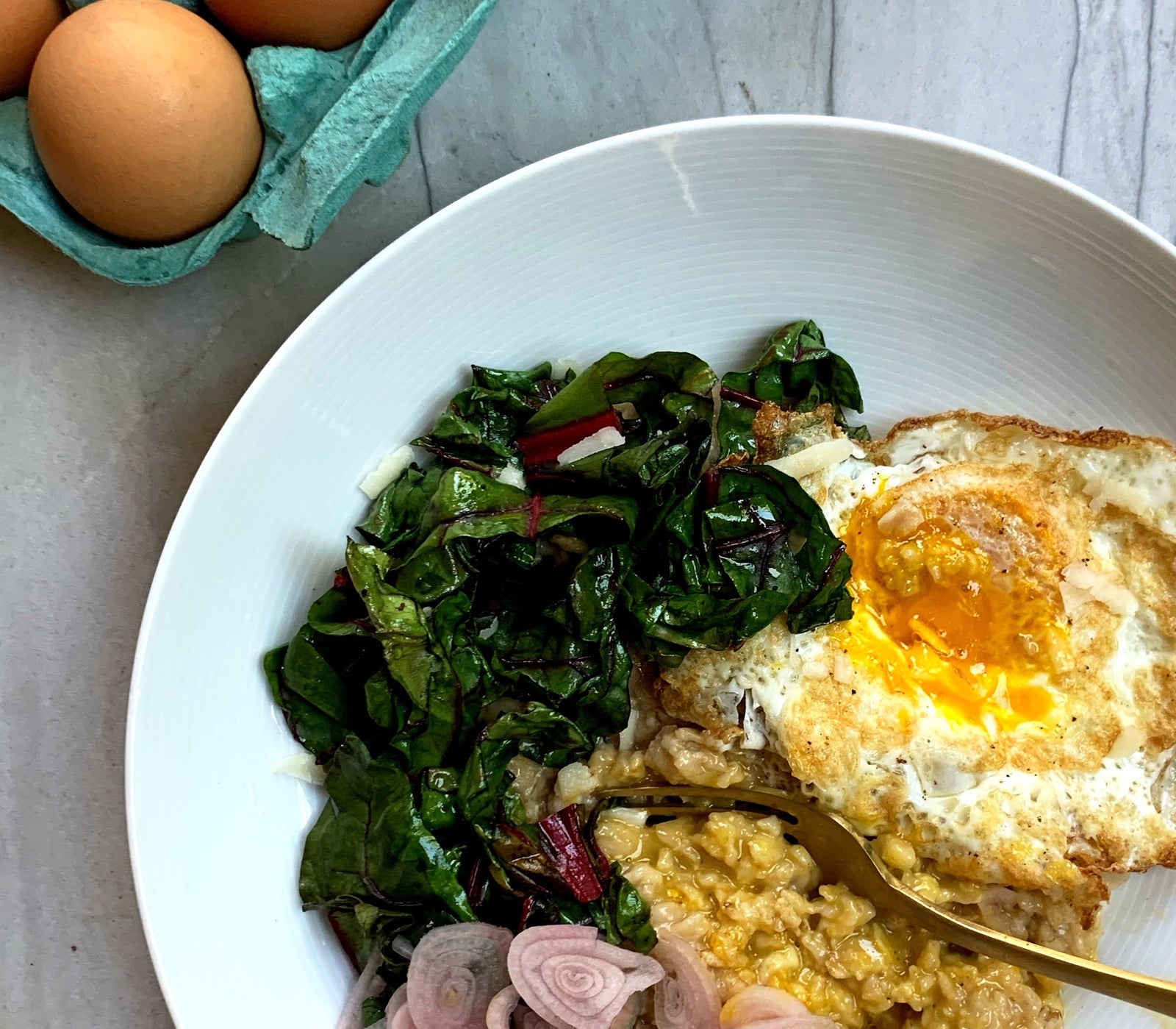 Savory Oatmeal with Pecorino and Swiss Chard