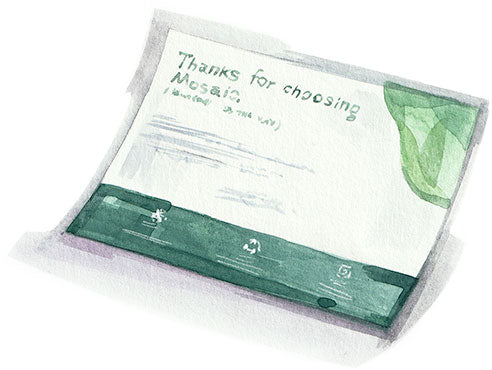 A watercolor image of a Mosaic Welcome letter