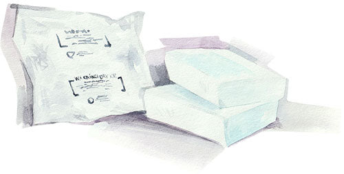 A watercolor image of dry ice